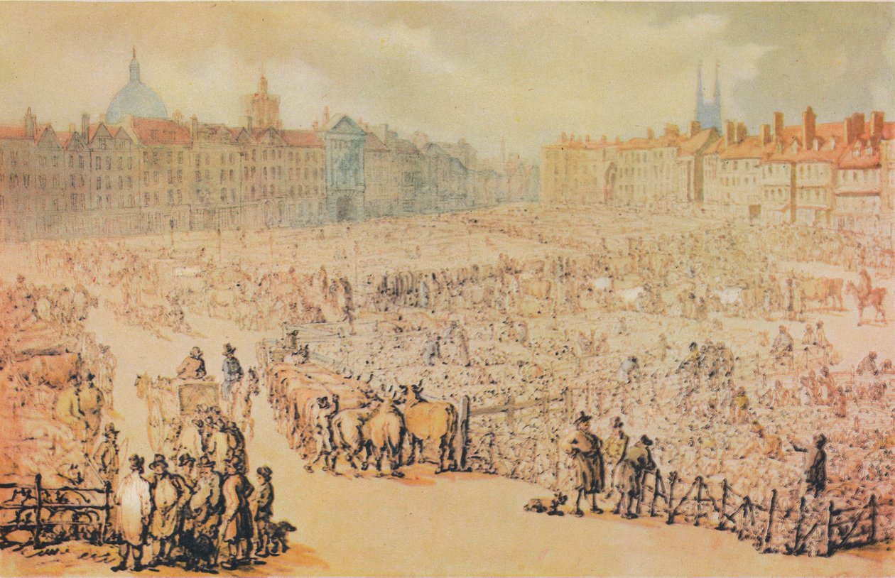 Udsigt over Smithfield Market, London, 1810 af Unbekannt
