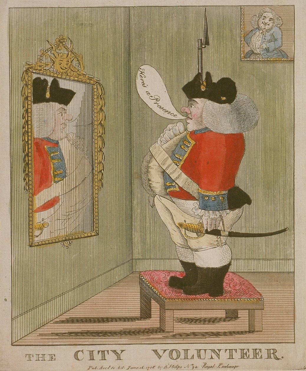Udsigt af en portabel byfrivillig, der beundrer sig selv i spejlet, 1785 af Unbekannt