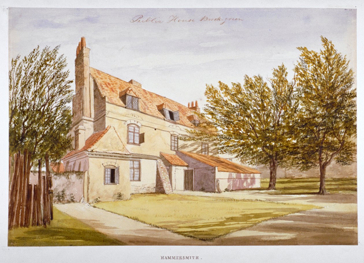 Udsigt over et offentligt hus, Brook Green, Hammersmith, London, c1820 af Unbekannt