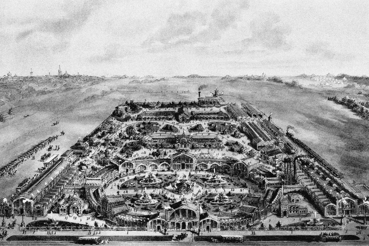 Udsigt over den all-russiske udstilling af 1882 Khodynka, Moskva, 1882 af Unbekannt