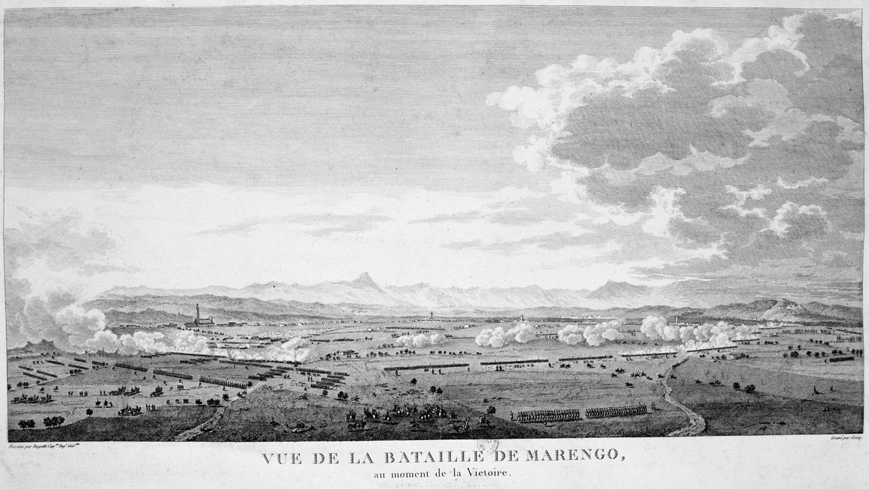 Udsigt over slaget ved Marengo i sejrsøjeblikket, 1800 af Unbekannt