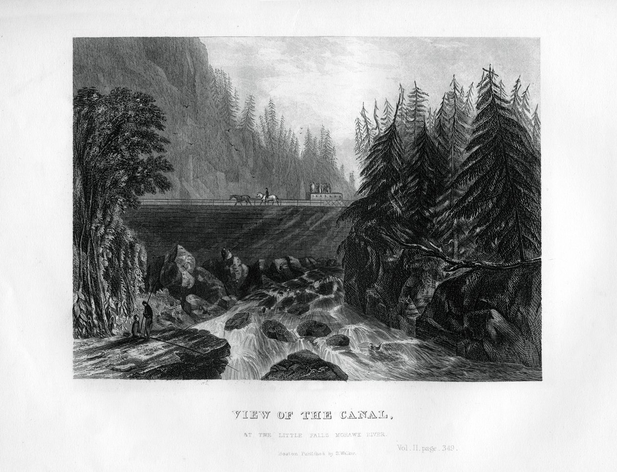 Udsigt over kanalen ved Little Falls Mohawk River, New York State, 1855 af Unbekannt