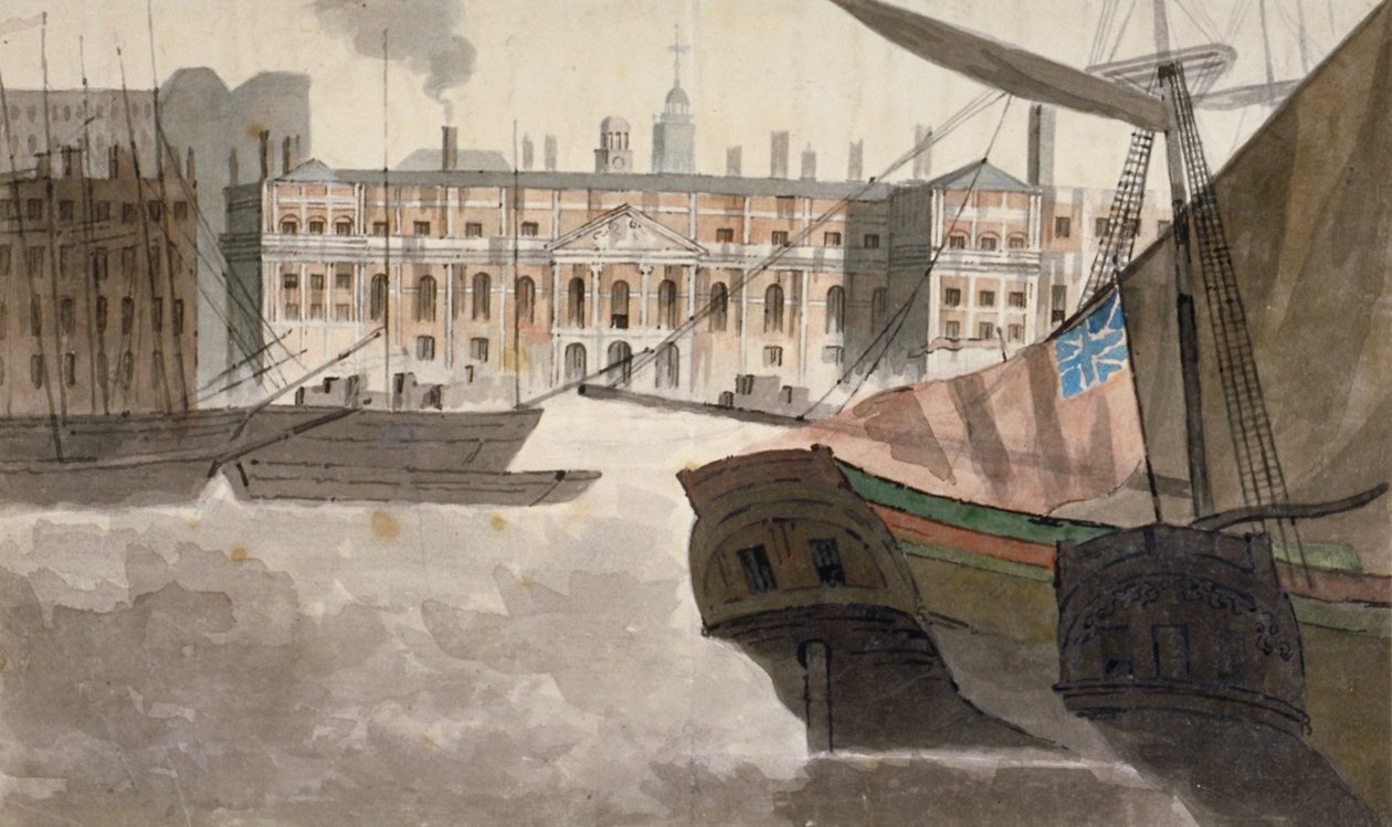 Udsigt over Custom House fra Themsen, City of London, 1810 af Unbekannt