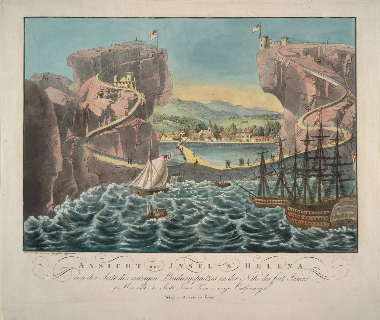 Udsigt over øen St. Helena fra siden af landingsstedet nær Fort James, 1815 af Unbekannt