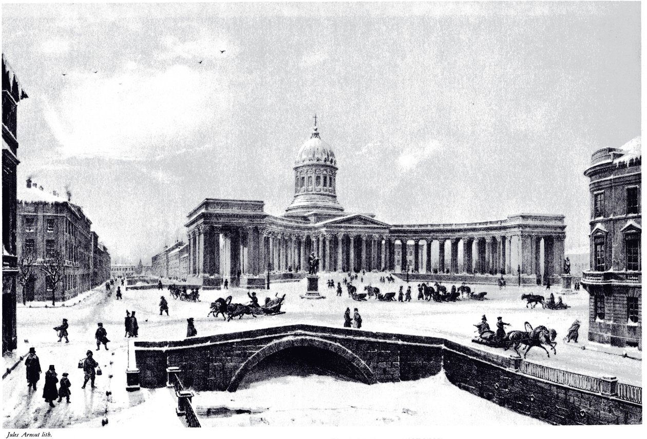 Udsigt over Kazan-katedralen i Sankt Petersborg, ca. 1850 af Unbekannt
