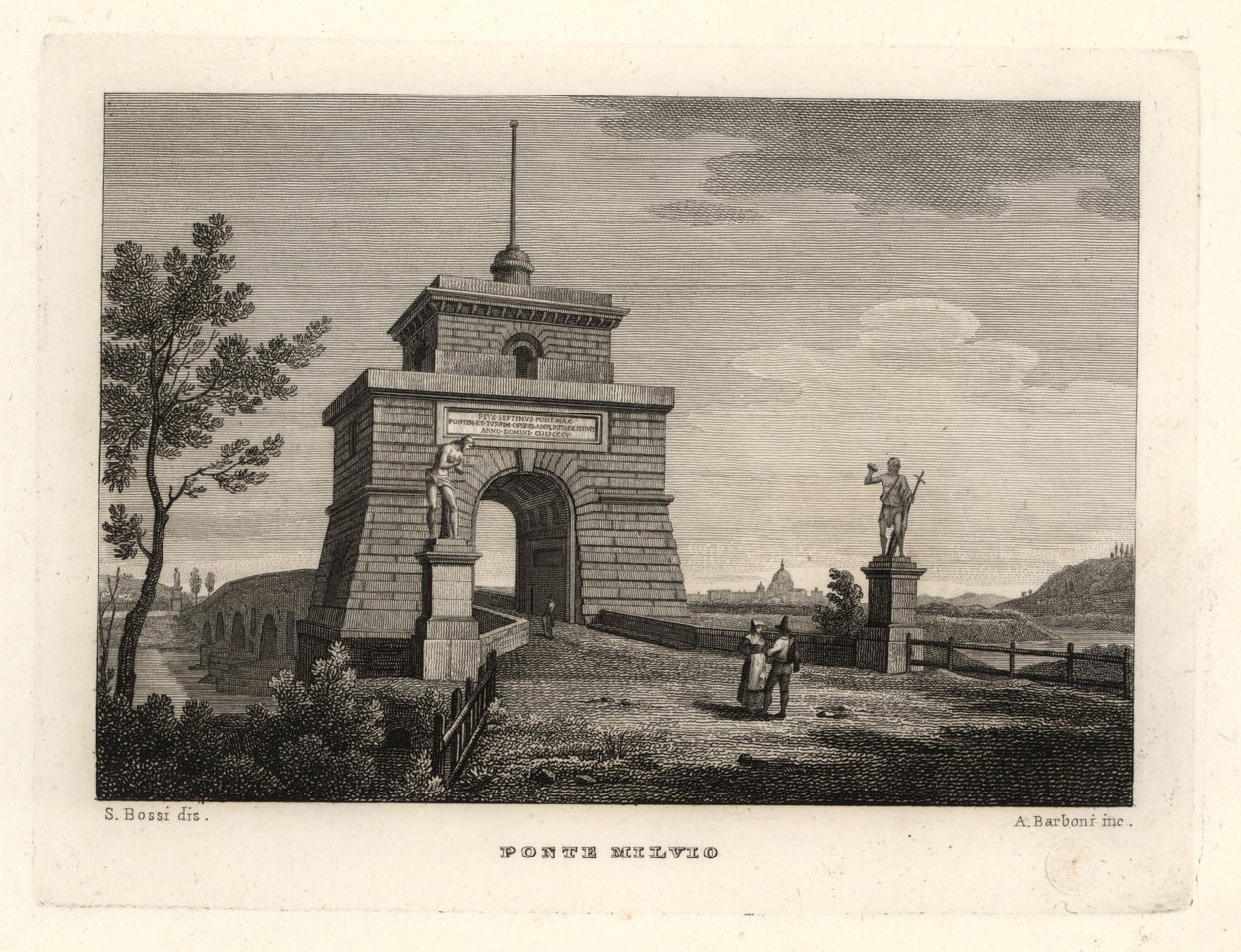 Udsigt over Milvian (eller Mulvian) Bridge, Ponte Milvio, Rom af Unbekannt