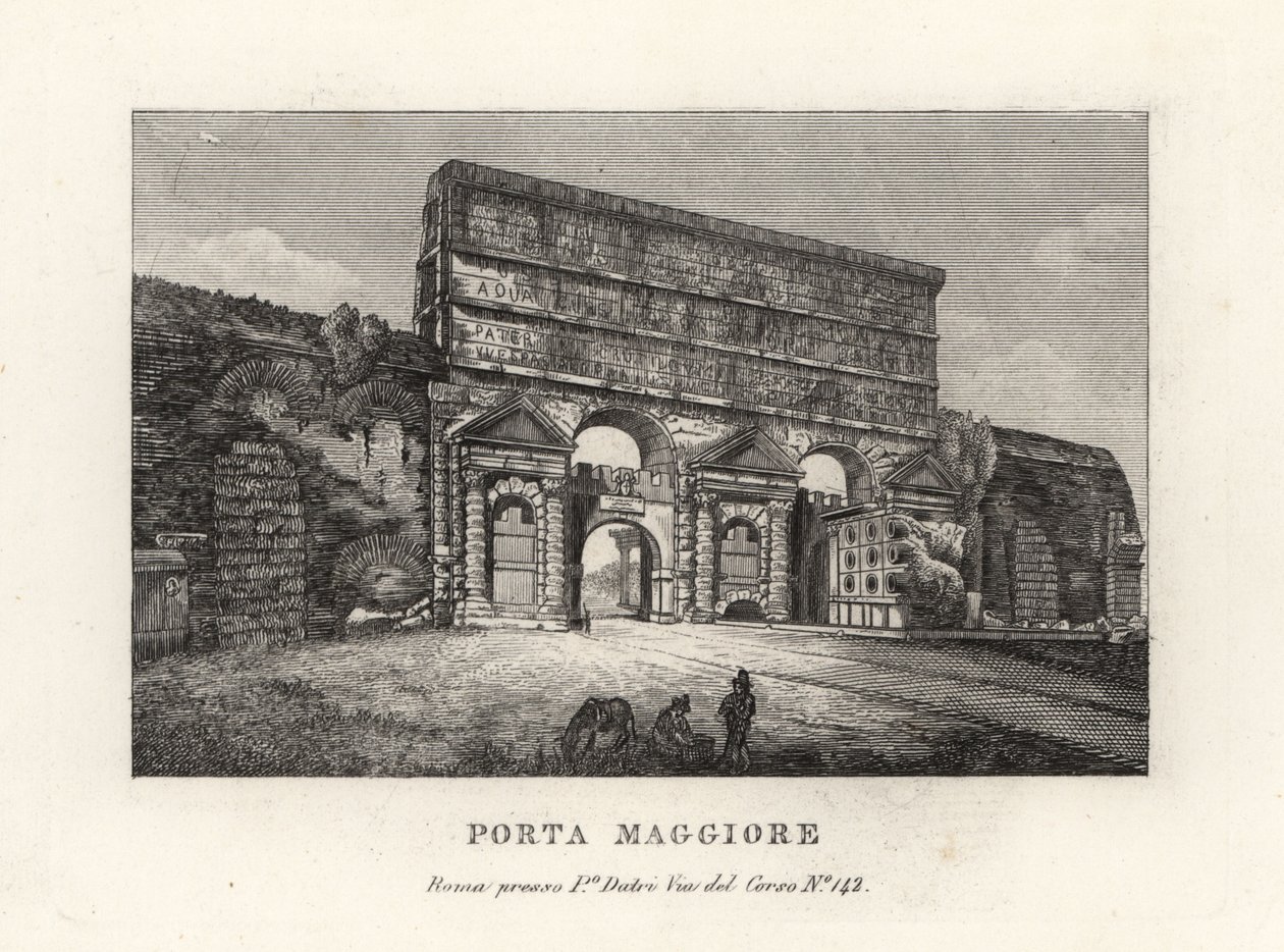 Udsigt over Porta Maggiore-porten med akvædukter, større port eller Porta Prenestina, i Aurelian-muren, Rom af Unbekannt