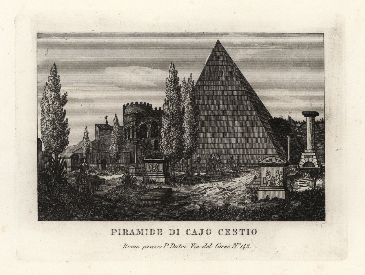 Udsigt over Cestius-pyramiden, Piramide di Caio Cestio, Rom af Unbekannt