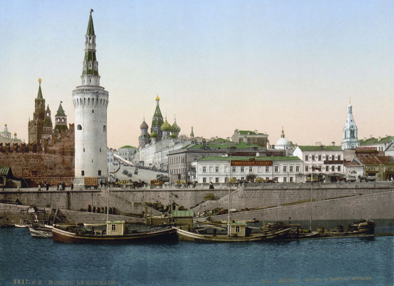 Udsigt over St Basil-skråningen, set fra Moskva-floden, Moskva, Rusland, c1890-c1905 af Unbekannt