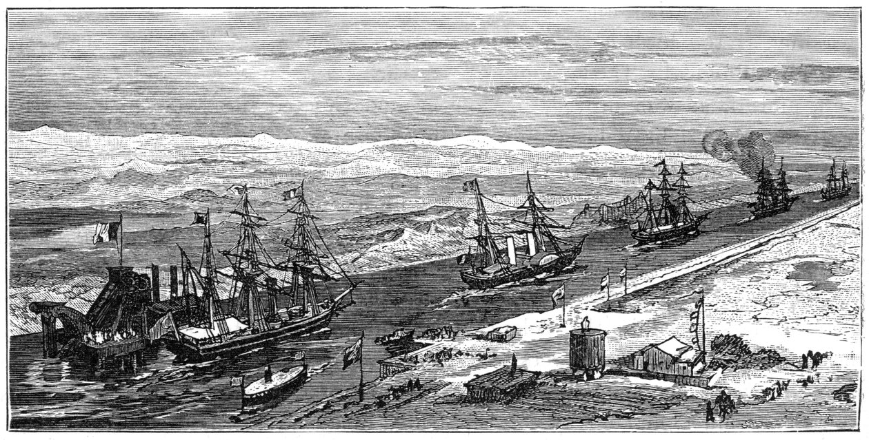 Udsigt over Suez-kanalen, Egypten, 1900 af Unbekannt