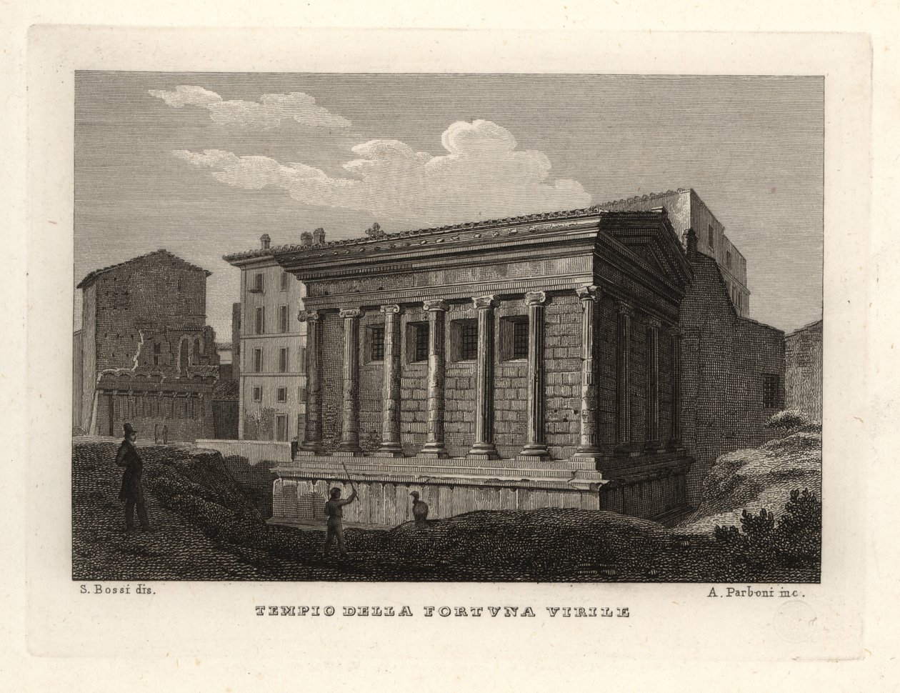 Udsigt over Temple of Portunus, Tempio di Portuno eller Tempio della Fortuna Virile af Unbekannt