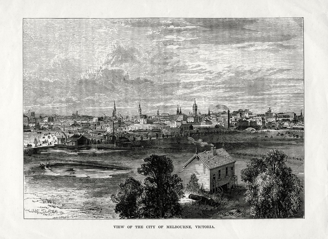 Udsigt over byen Melbourne, Victoria, Australien, 1877 af Unbekannt