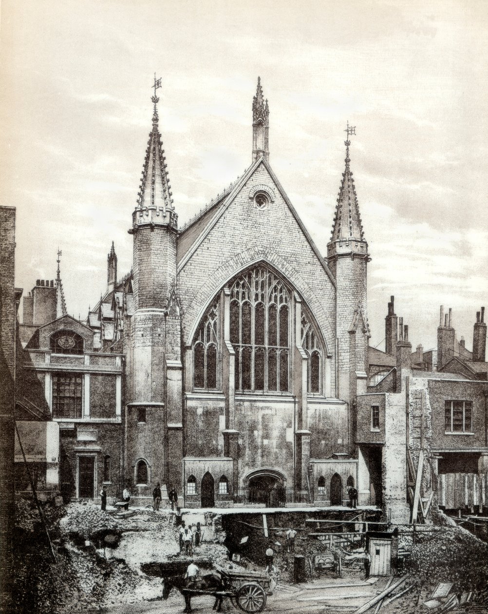 Udsigt over den østlige ende af Guildhall og det gamle bibliotek, City of London, 1886 af Unbekannt