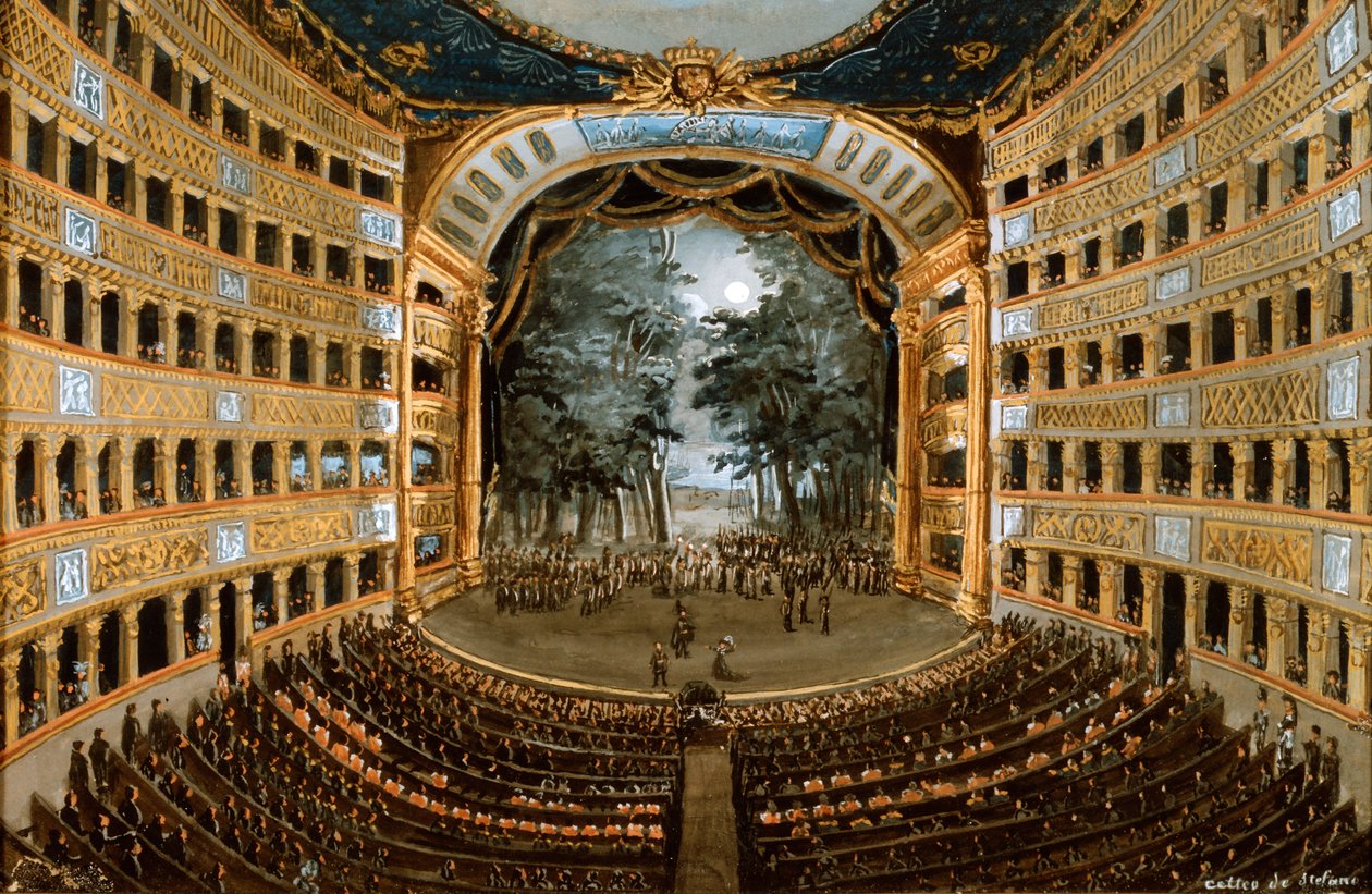 Udsigt over det indre af Teatro San Carlo, Napoli, 1800-tallet af Unbekannt