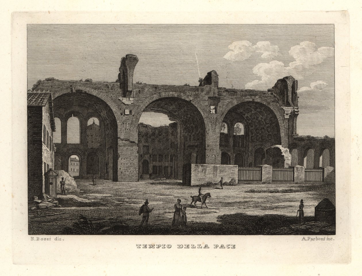 Udsigt over ruinerne af Fredens Tempel eller Vespasians Forum, Tempio della Pace, Rom af Unbekannt