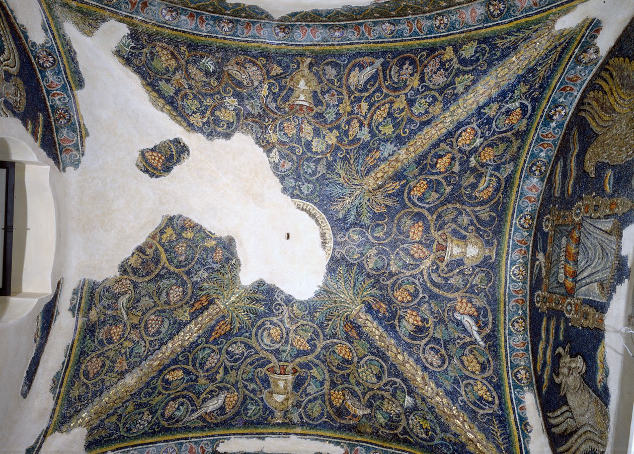Udsigt over det hvælvede loft fra Cappella di Santa Matrona (fresco) af Unbekannt
