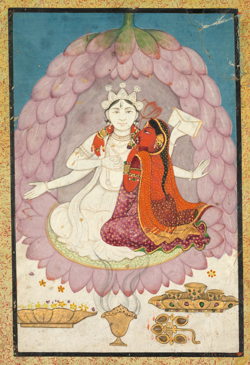 Vishnu og Lakshmi siddende på en lotusblomst, begyndelsen af 1800-tallet. af Unbekannt