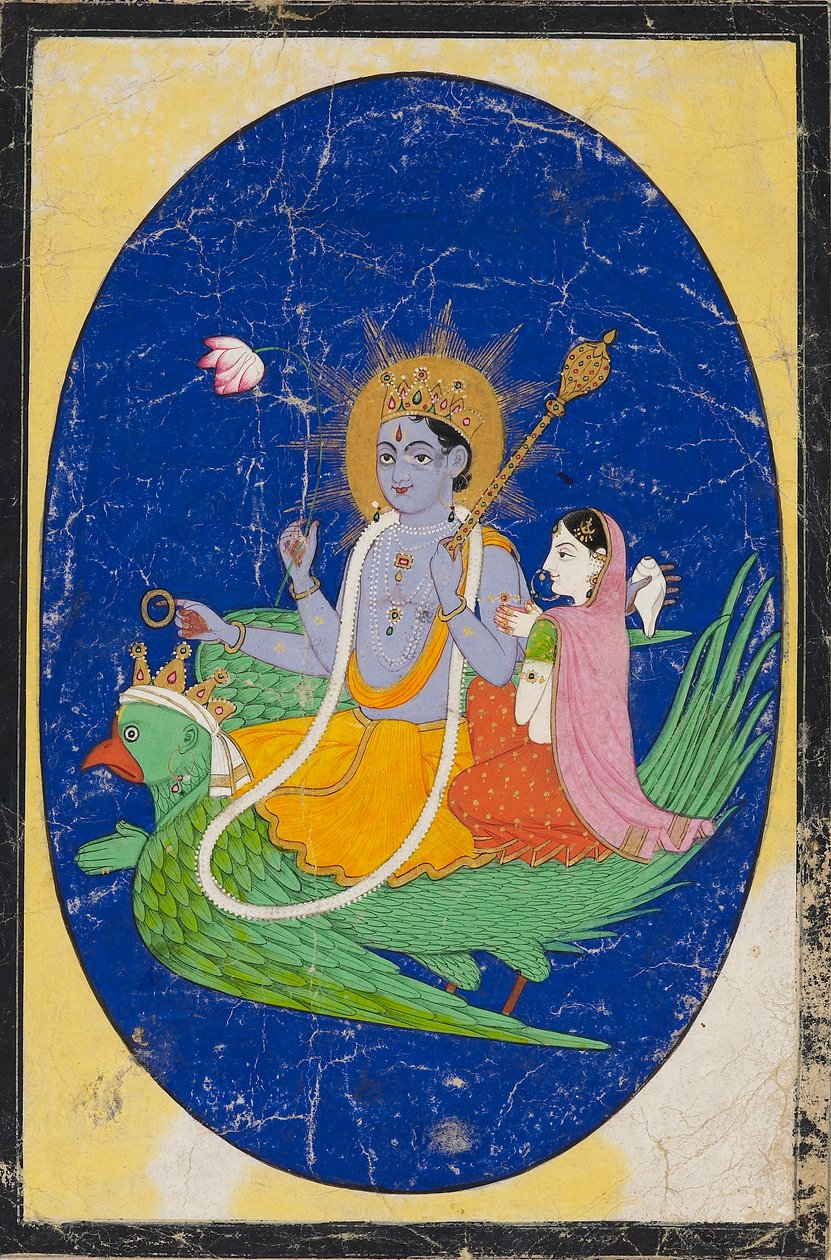 Vishnu og konsort monteret på Garuda, 1800-tallet af Unbekannt
