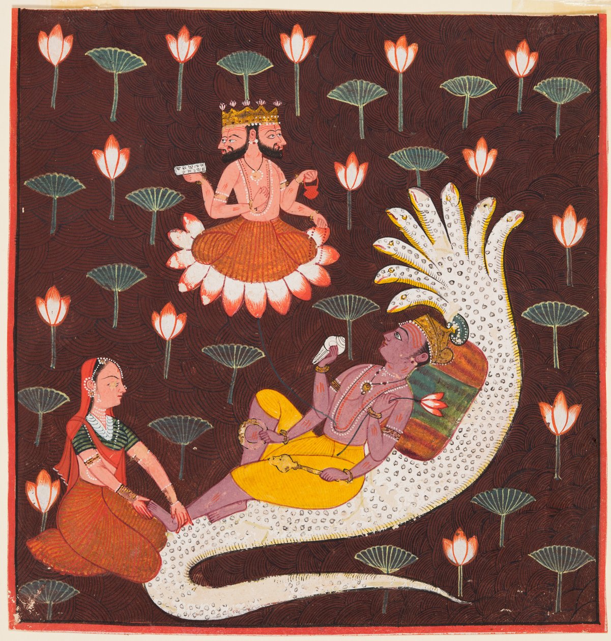 Vishnu på Ananta, den endeløse slange, ca. 1700. af Unbekannt