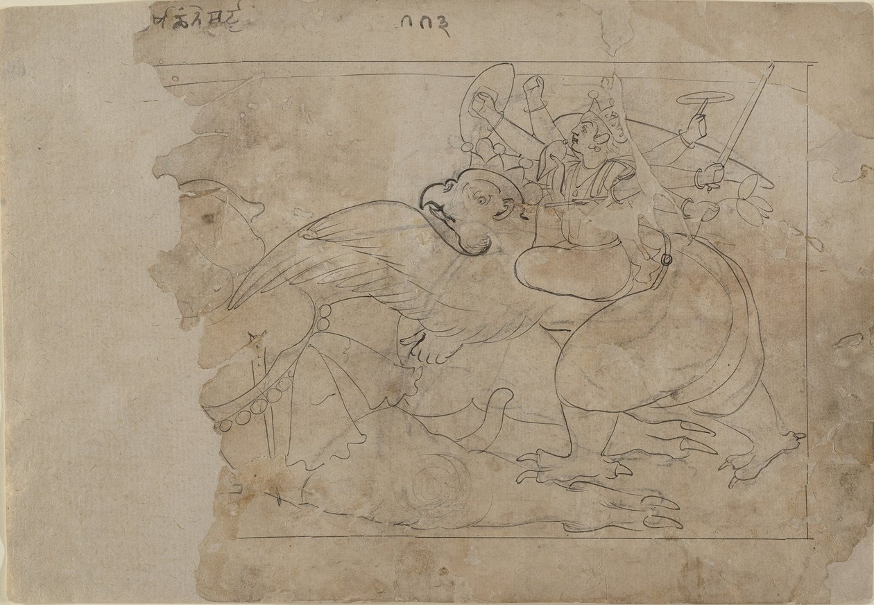 Vishnu om Garuda Slaying a Demon, midten af det 18. århundrede. af Unbekannt