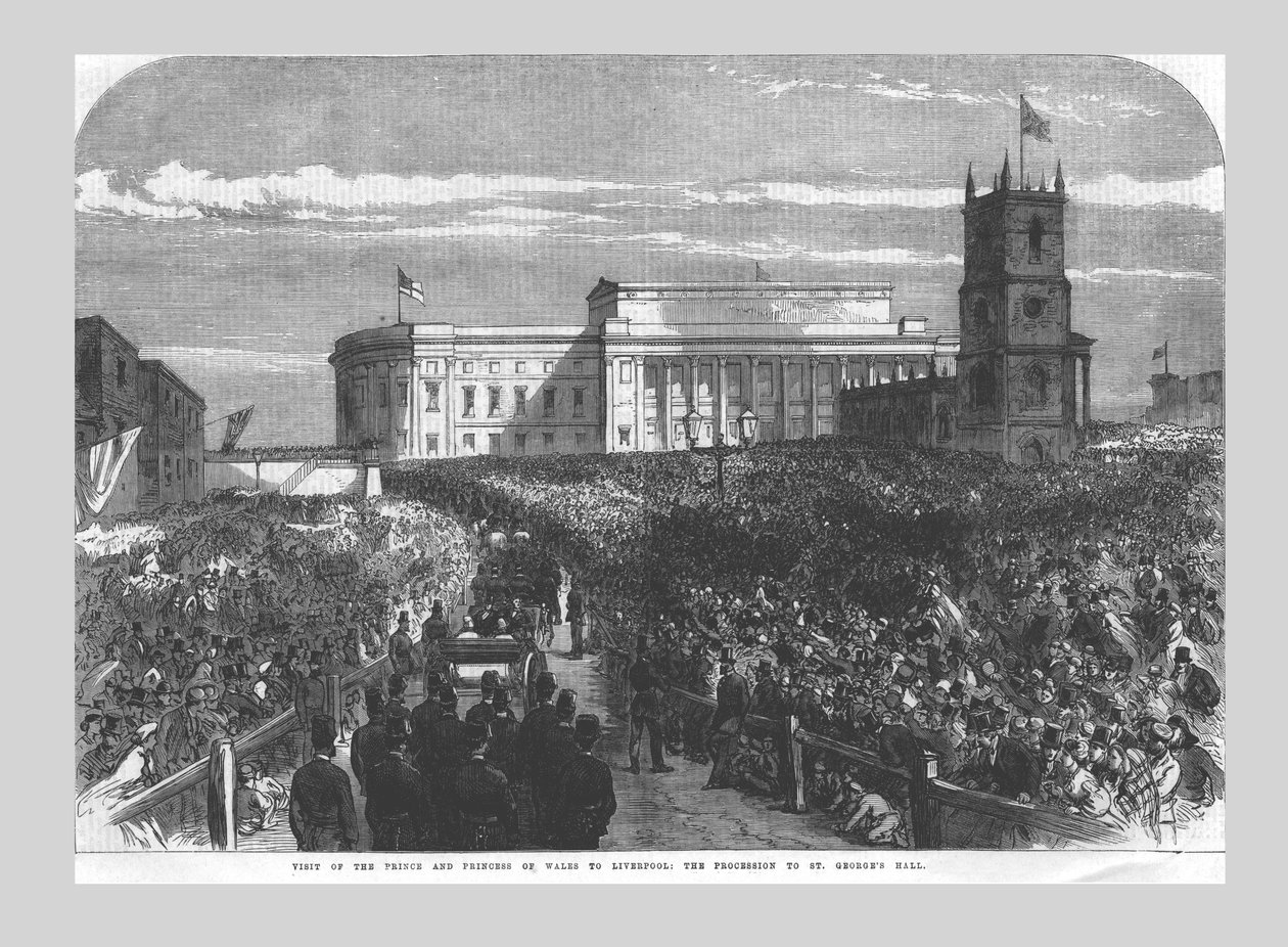 Besøg af prinsen og prinsessen af Wales til Liverpool. Processionen til St. Georges Hall, 1865 af Unbekannt