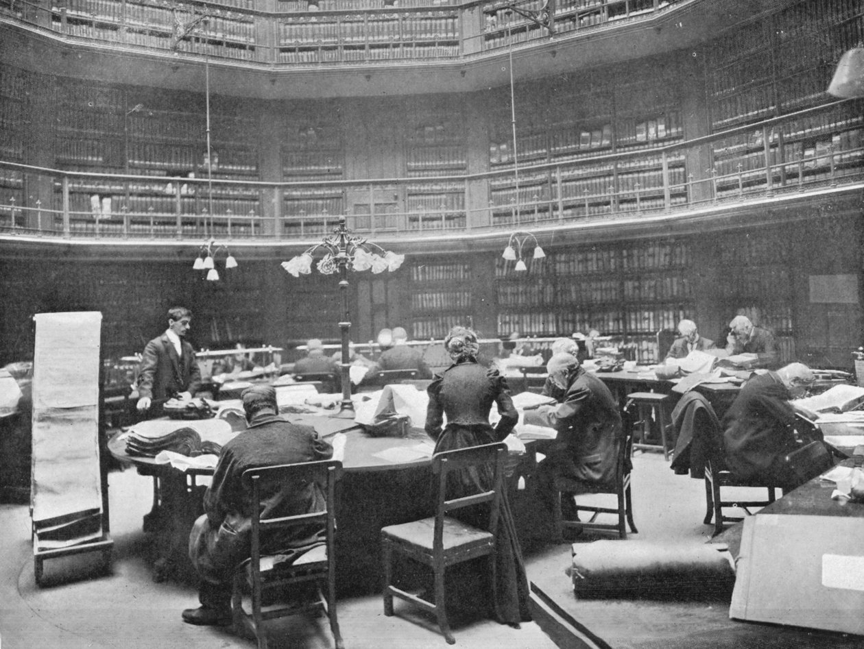 Besøgende søger gennem bind på Public Record Office, Chancery Lane, London, 1903 af Unbekannt