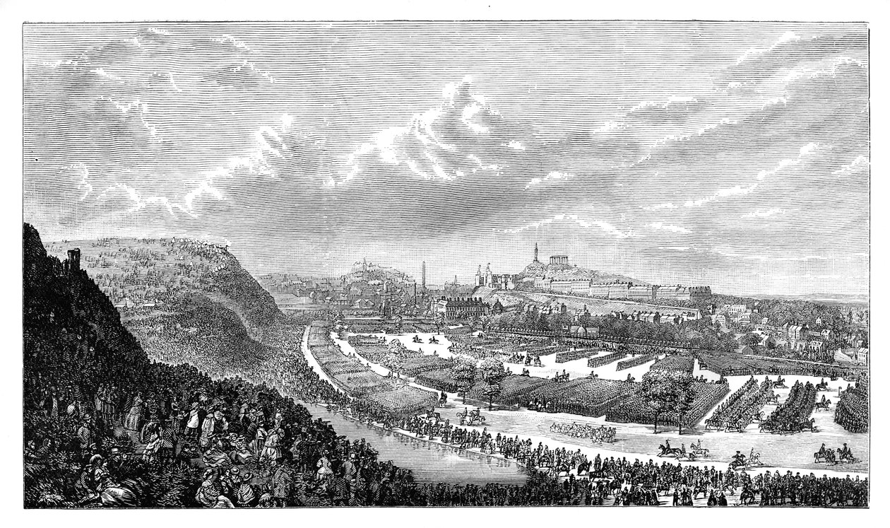 Frivillig anmeldelse i Queens Park, Edinburgh, Skotland, 1860 af Unbekannt