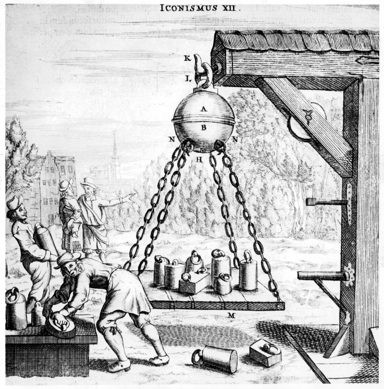 Fra Guerickes demonstration af lufttrykkets magt, 1672 af Unbekannt