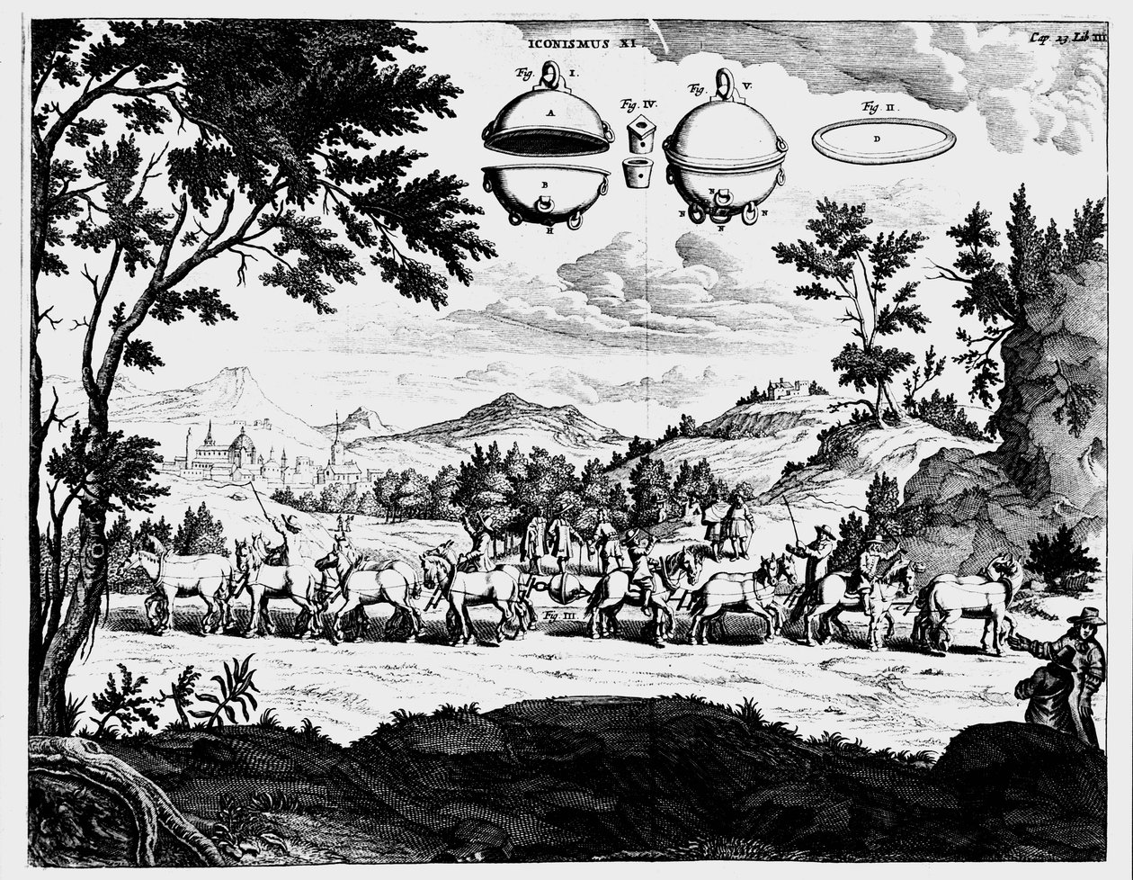 Von Guerickes demonstration af lufttrykkets styrke, 1672 af Unbekannt