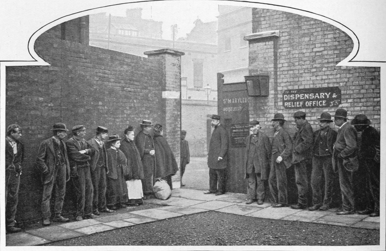 Venter på adgang til St Marylebone Workhouse, Luxborough Street, London, c1901 1903 af Unbekannt