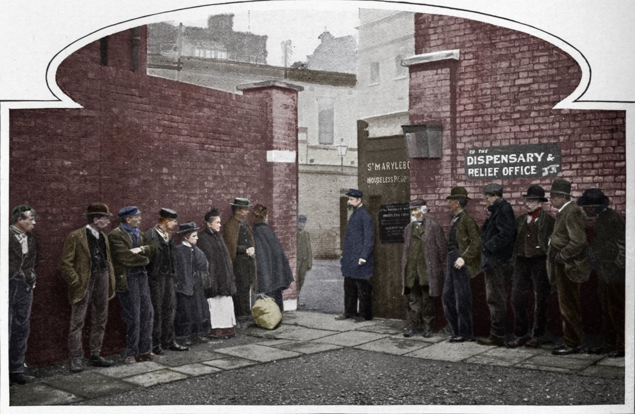 Venter på adgang til St Marylebone Workhouse, Luxborough Street, London, c1901 1903 af Unbekannt