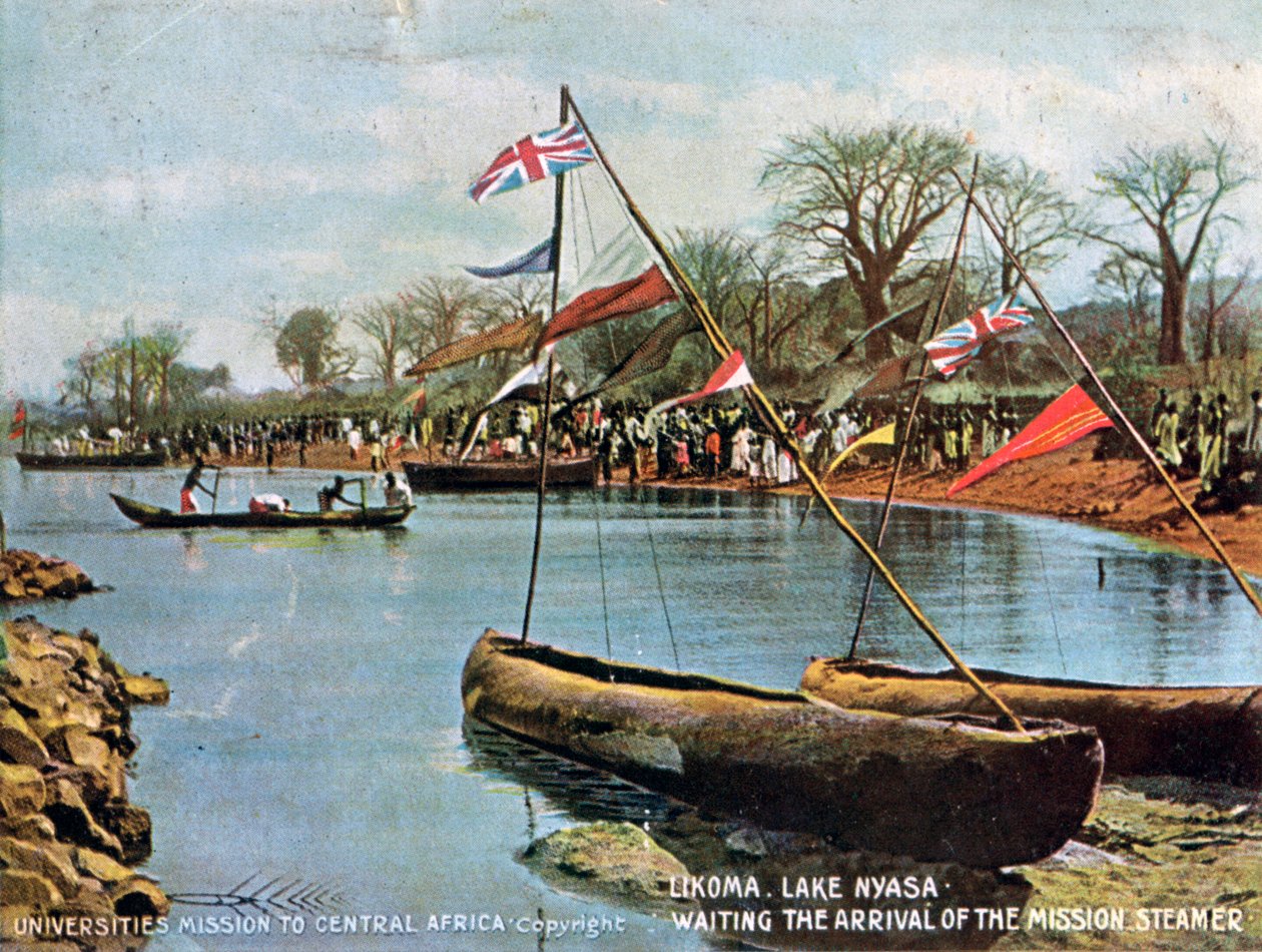 Venter på ankomsten af Mission Steamer, Likoma, Lake Nyasa, Afrika, 1904 af Unbekannt