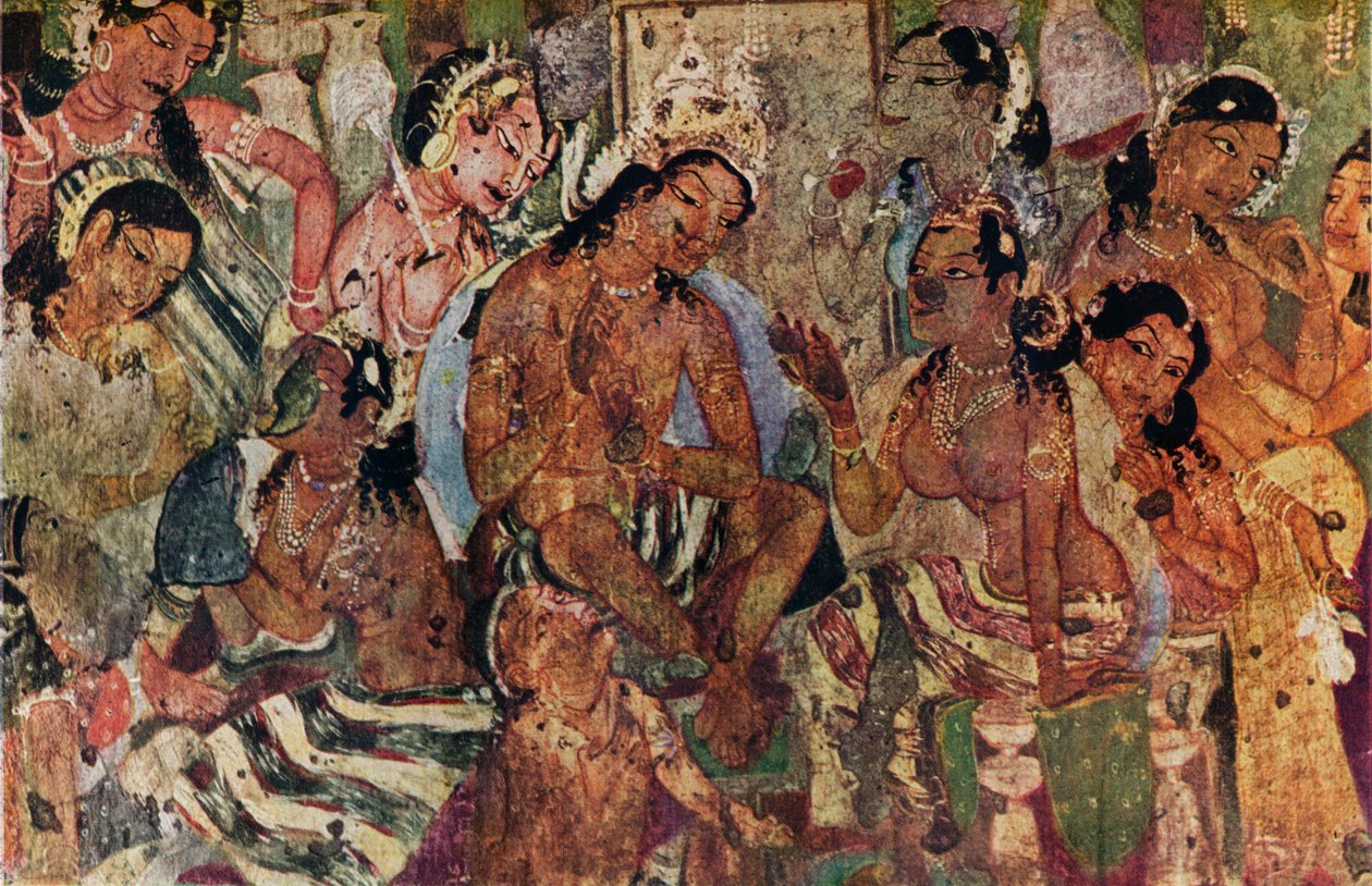 Vægmaleri fra Caves of Ajanta af Raja Mahajanaka, c480 af Unbekannt