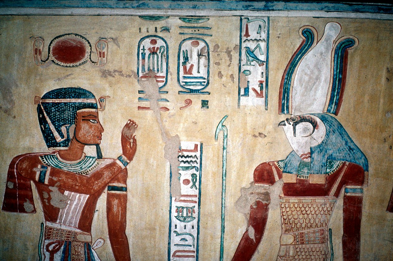 Vægmaleri af Ramses III før Horus, Queens Valley, Luxor, Egypten, c12. århundrede f.Kr. af Unbekannt