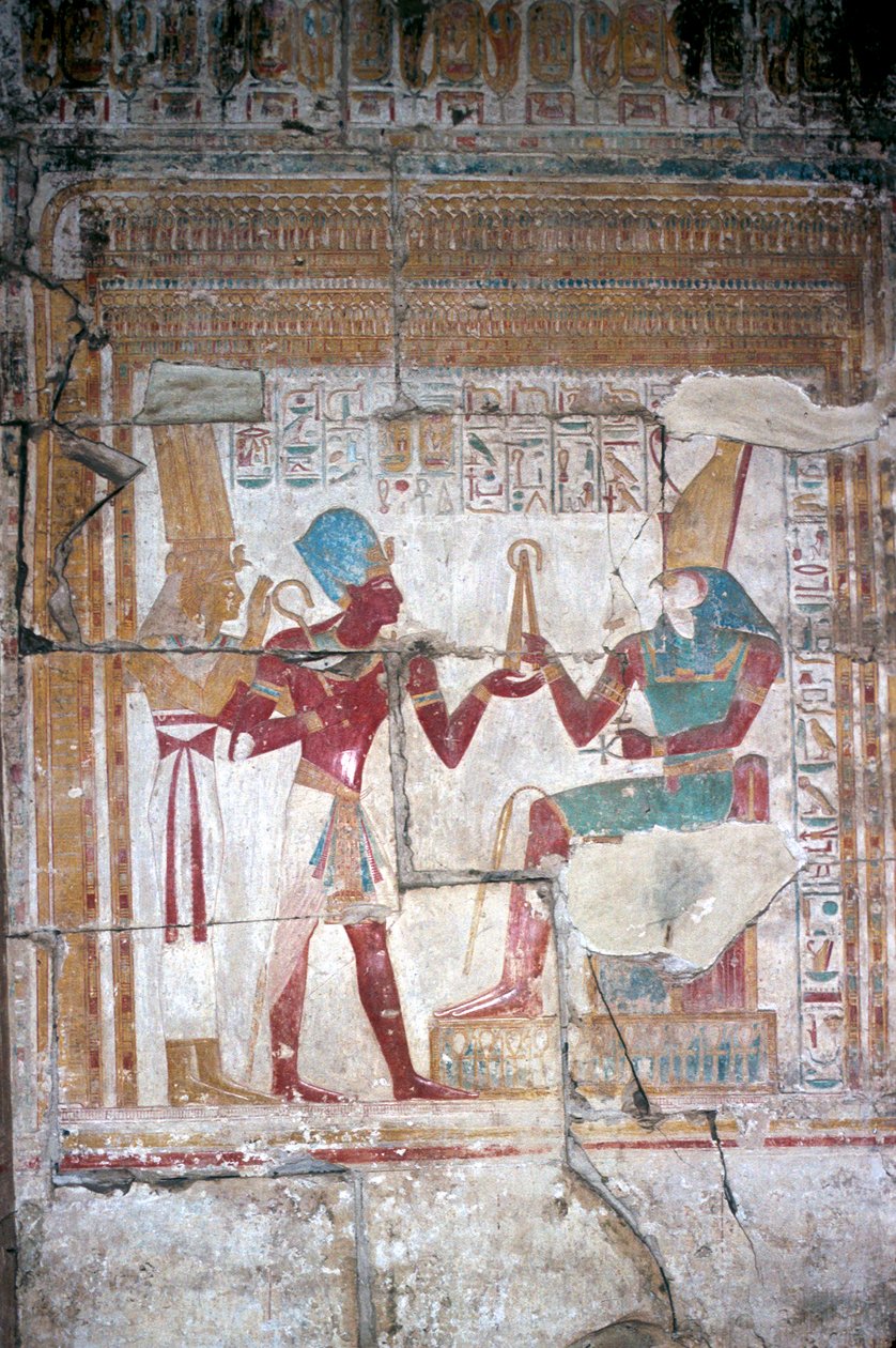 Vægmaleri af Sethos I før Horus, Sethos I-templet, Abydos, Egypten, 19. dynasti, c1280 f.Kr. af Unbekannt