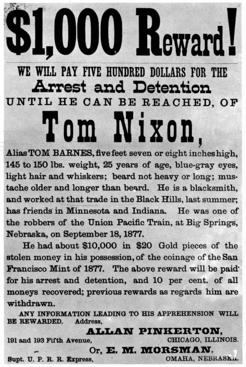 Eftersøgt plakat for fredløs Tom Nixon, c1877 1954 af Unbekannt