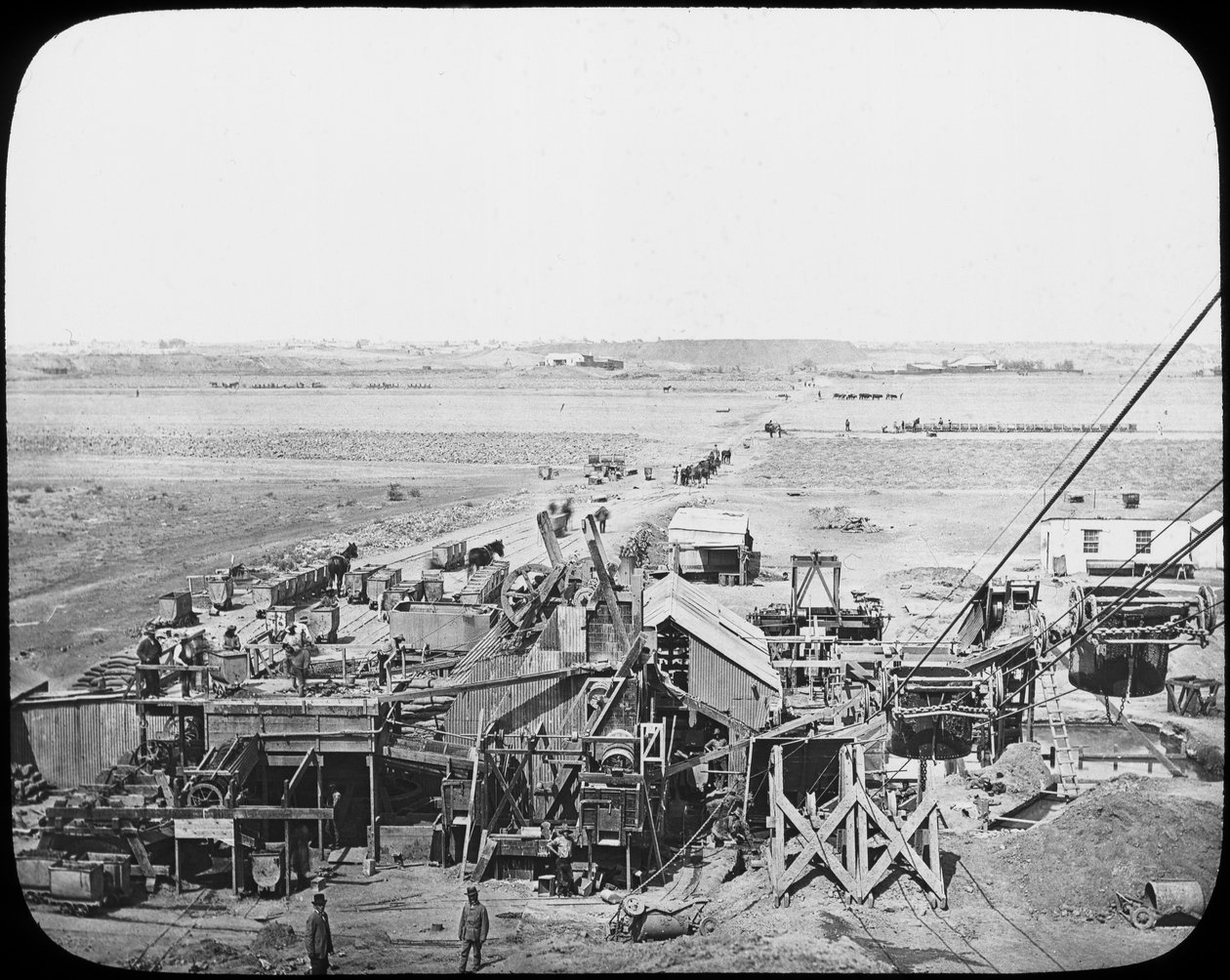 Vaskeudstyr og gulve i en mine, Sydafrika, c1890 af Unbekannt