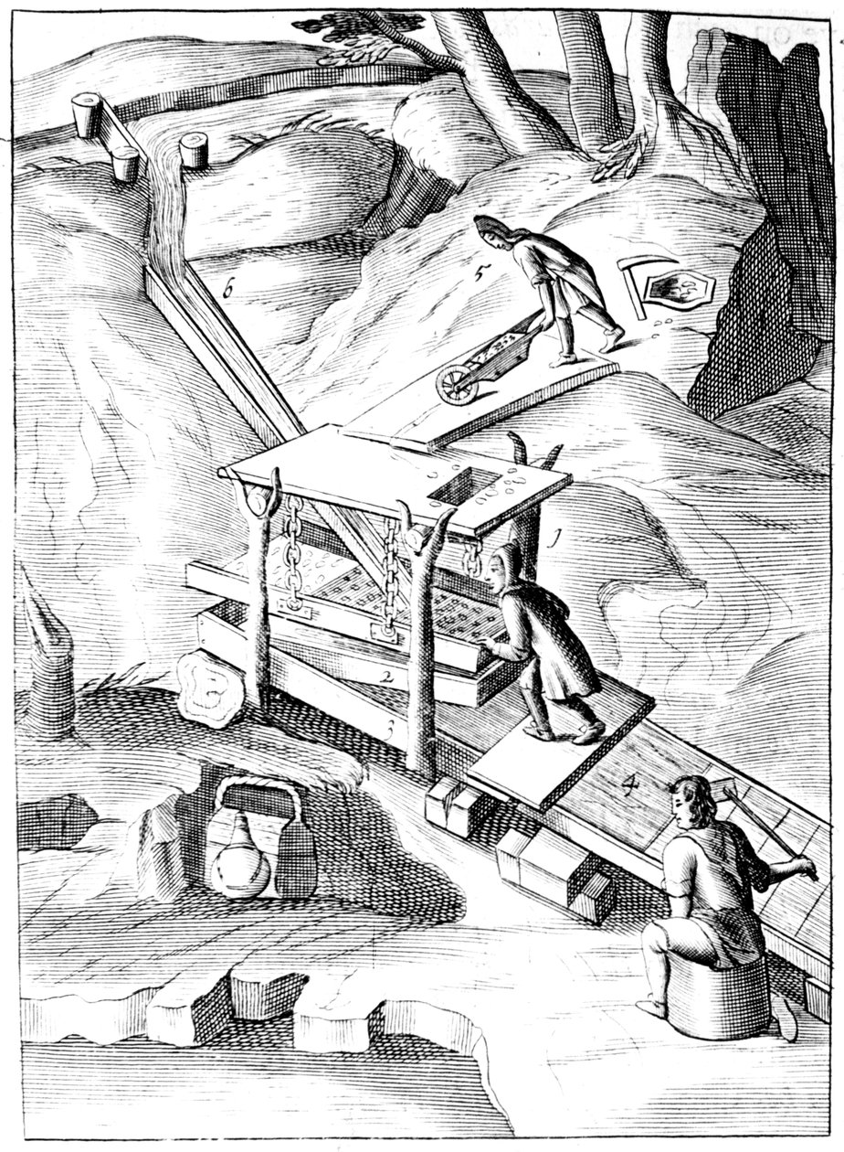 Vask malm for at udvinde guld, 1683 af Unbekannt