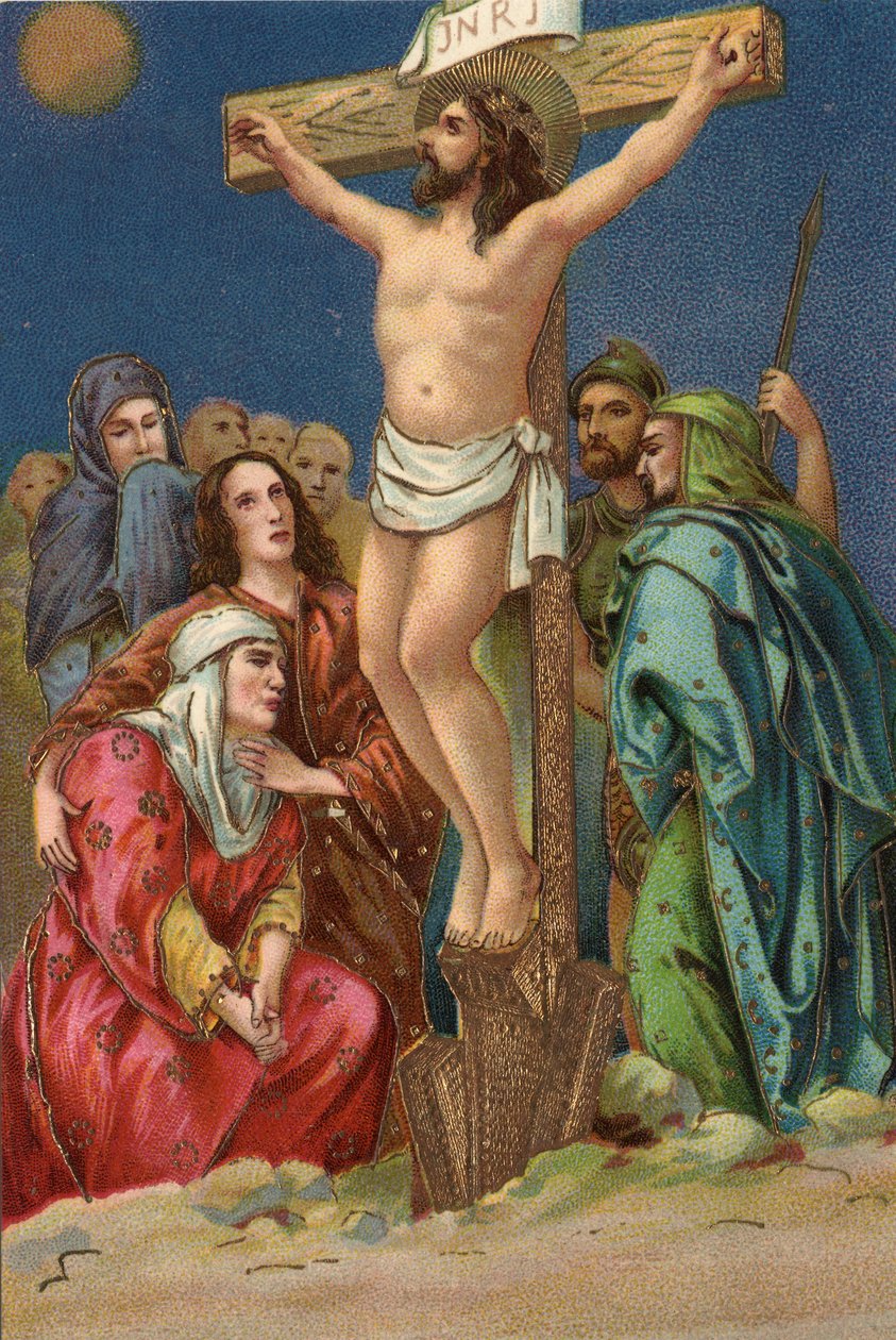 Korsvejen - via crucis - Korsets stationer: korsfæstelse, tolvte station, Jesus dør på korset Kromolitografi Privat samling af Unbekannt