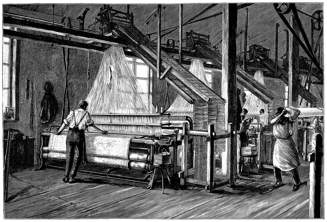 Væveskur udstyret med Jacquard power væve, c1880 af Unbekannt