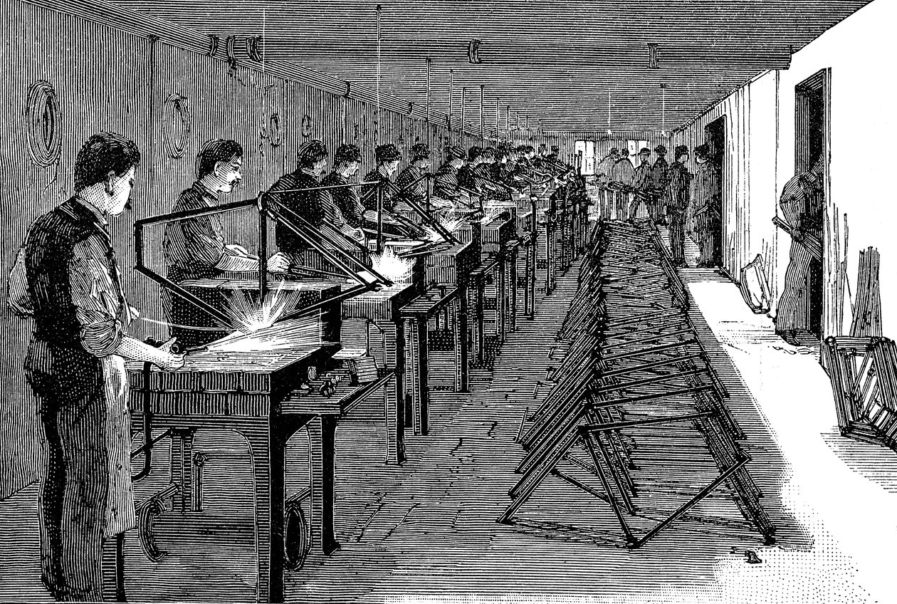 Svejsning af cykelstel i en amerikansk fabrik, 1900 af Unbekannt
