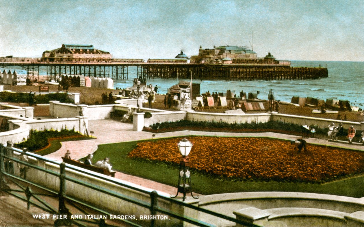 West Pier og Italian Gardens, Brighton, Sussex, 1928 af Unbekannt