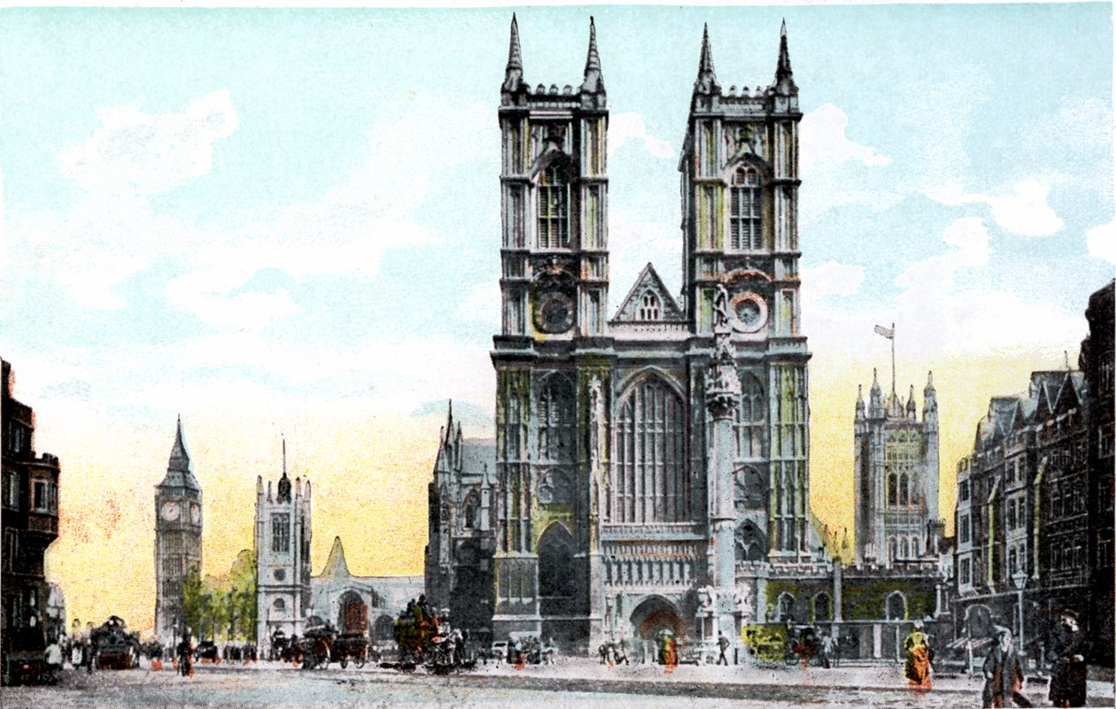 Westminster Abbey og Big Ben, London, 20. århundrede af Unbekannt