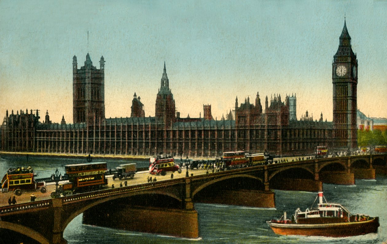 Westminster Bridge og Houses of Parliament, London, c1910. af Unbekannt