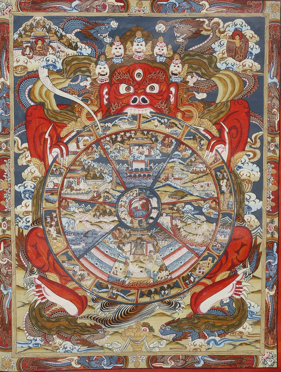 Livets hjul eller Samsaras hjul (Mandala). Kopan kloster, Bhaktapur, Nepal af Unbekannt