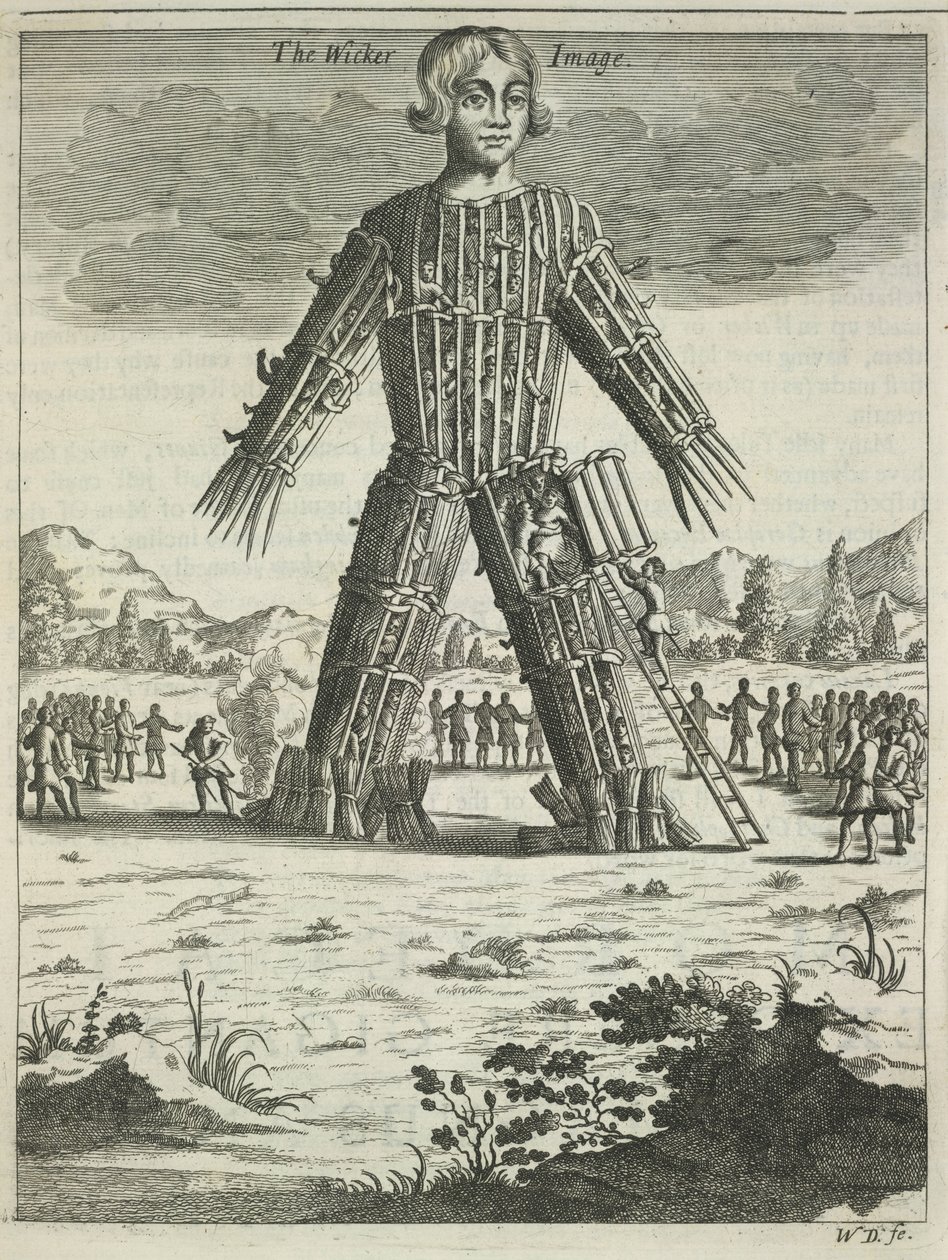 Wicker man fra Britannia Antiqua Illustrata af Aylett Sammes, 1676 af Unbekannt