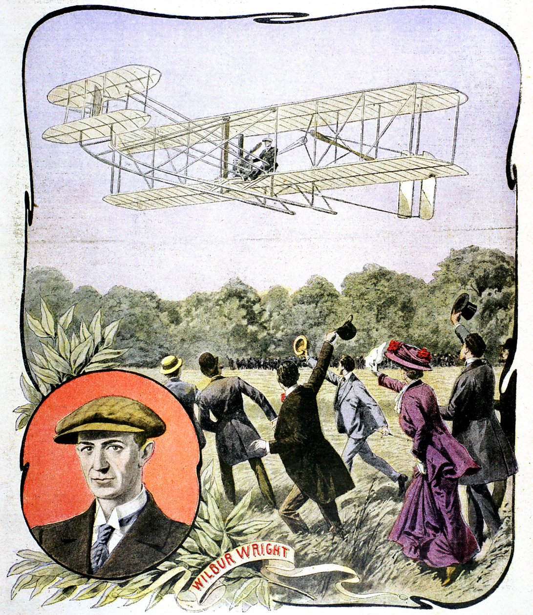 Wilbur Wrights første flyvning i Europa på Hunaudieres-væddeløbsbanen nær Le Mans, Frankrig, 1908 af Unbekannt