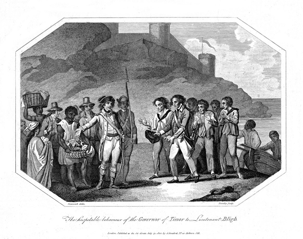 William Bligh, britisk flådeofficer modtaget af guvernøren i Timor, 14. juni 1789 1802 af Unbekannt