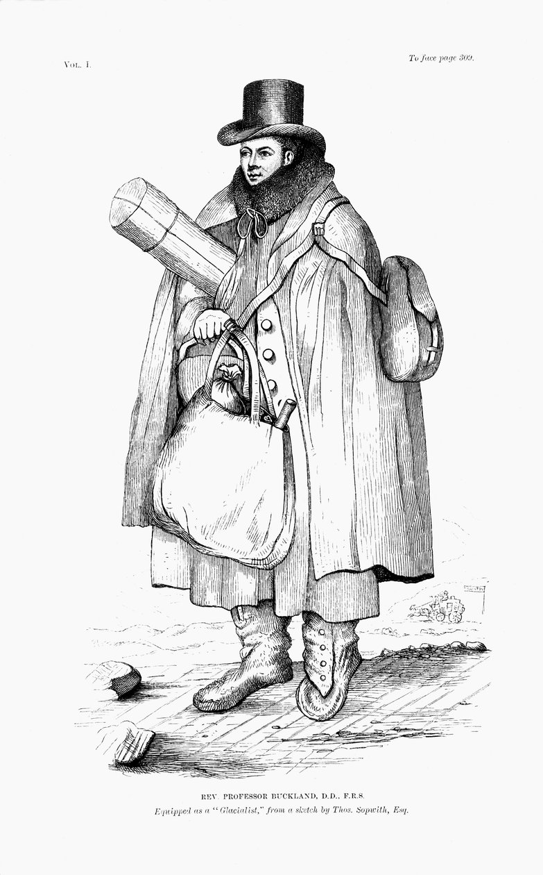 William Buckland, geolog, palæontolog og præst, udstyret til at udforske en gletsjer, 1875 af Unbekannt