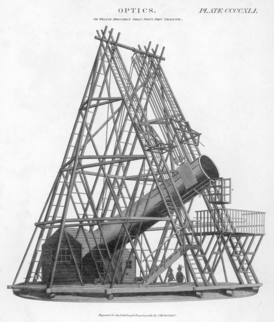 William Herschels reflekterende teleskop på 40 fod 12 m brændvidde, 1789 1807 af Unbekannt